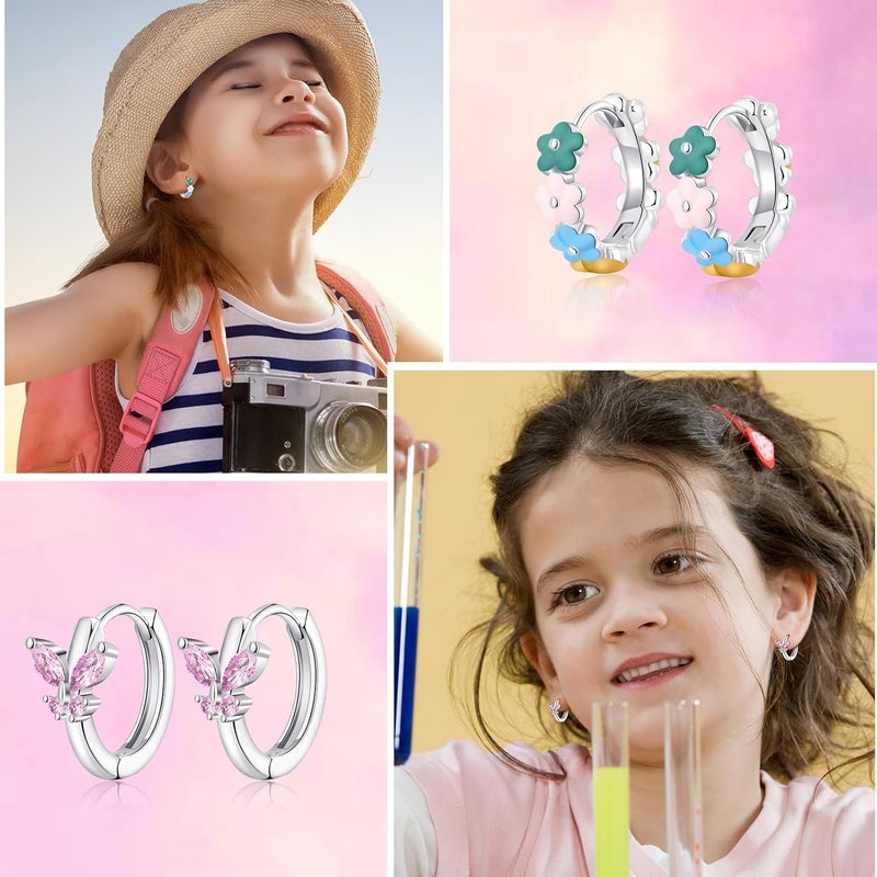 SYNLIN 15 Pairs Stud Earrings Set :12 Pairs Unique Cartoon Flat Back Earrings & 3 Pairs Mini Hoops with Stainless Steel Posts and Screwback Earring - Image 4